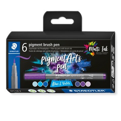 Marcador Staedtler Pigment Brush, Blues &amp; Violets, 6 colores