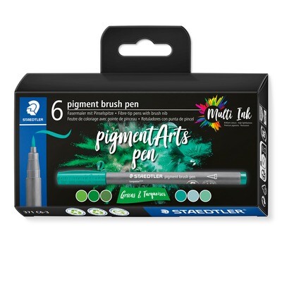 Marcador Staedtler Pigment Brush, Greens &amp; Turquoises, 6 colores