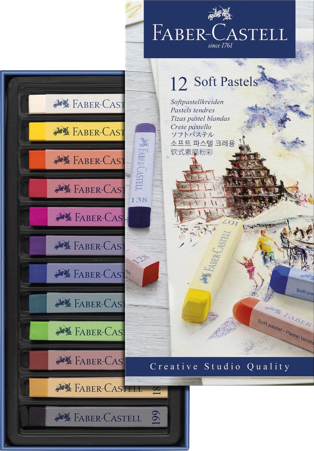 Crayón Pastel Seco Faber Castell largo, 12 colores