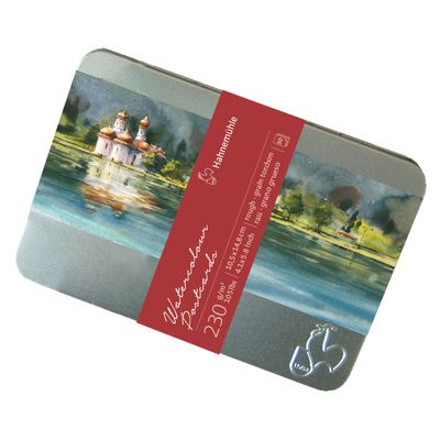 Papel Hahnemühle Postcards Watercolour 10 x 15 Centímetros, Caja de Metal