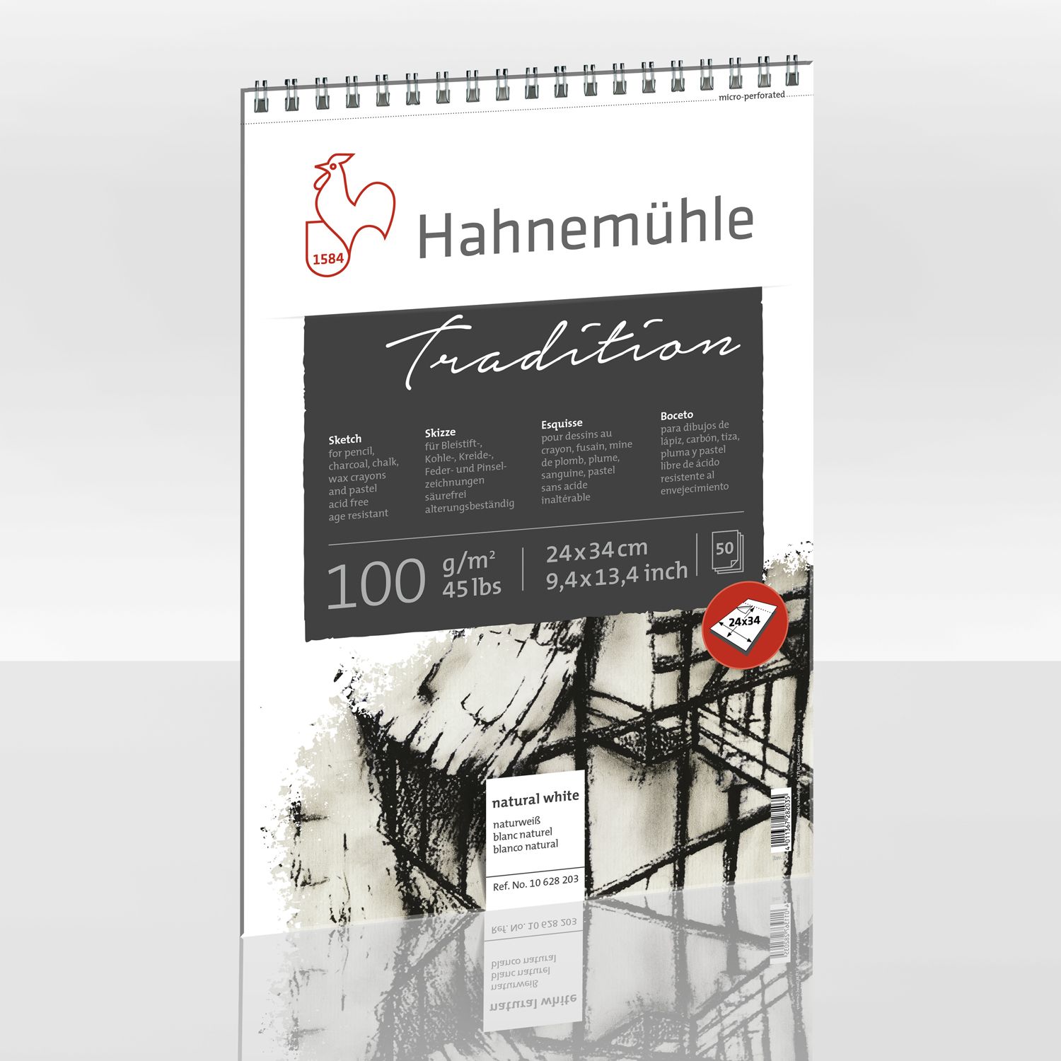 Block Hahnemühle Tradition Sketch 100g 24 x 34cm 50 Hojas, con espiral