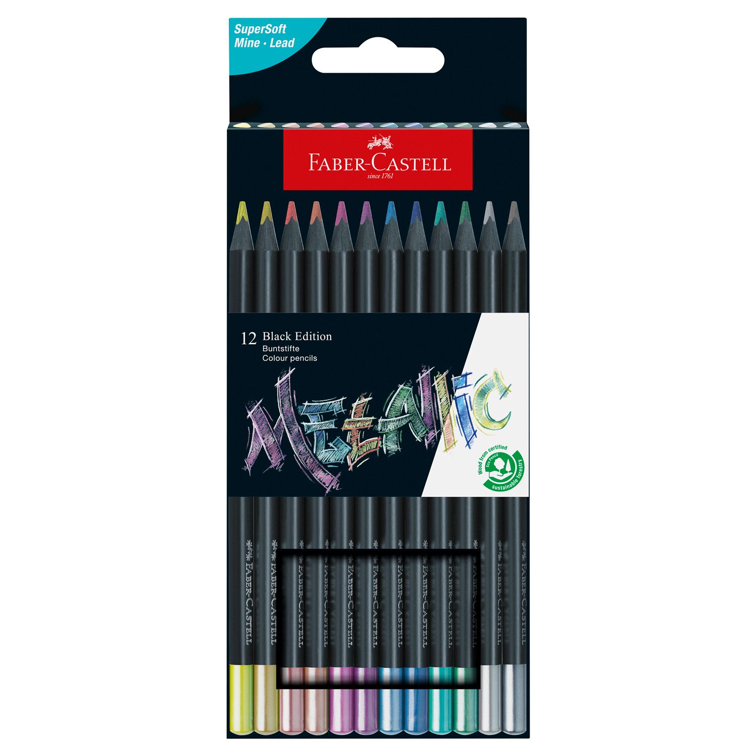 Lapiz Faber Castell Black Edition 12 colores Metallic