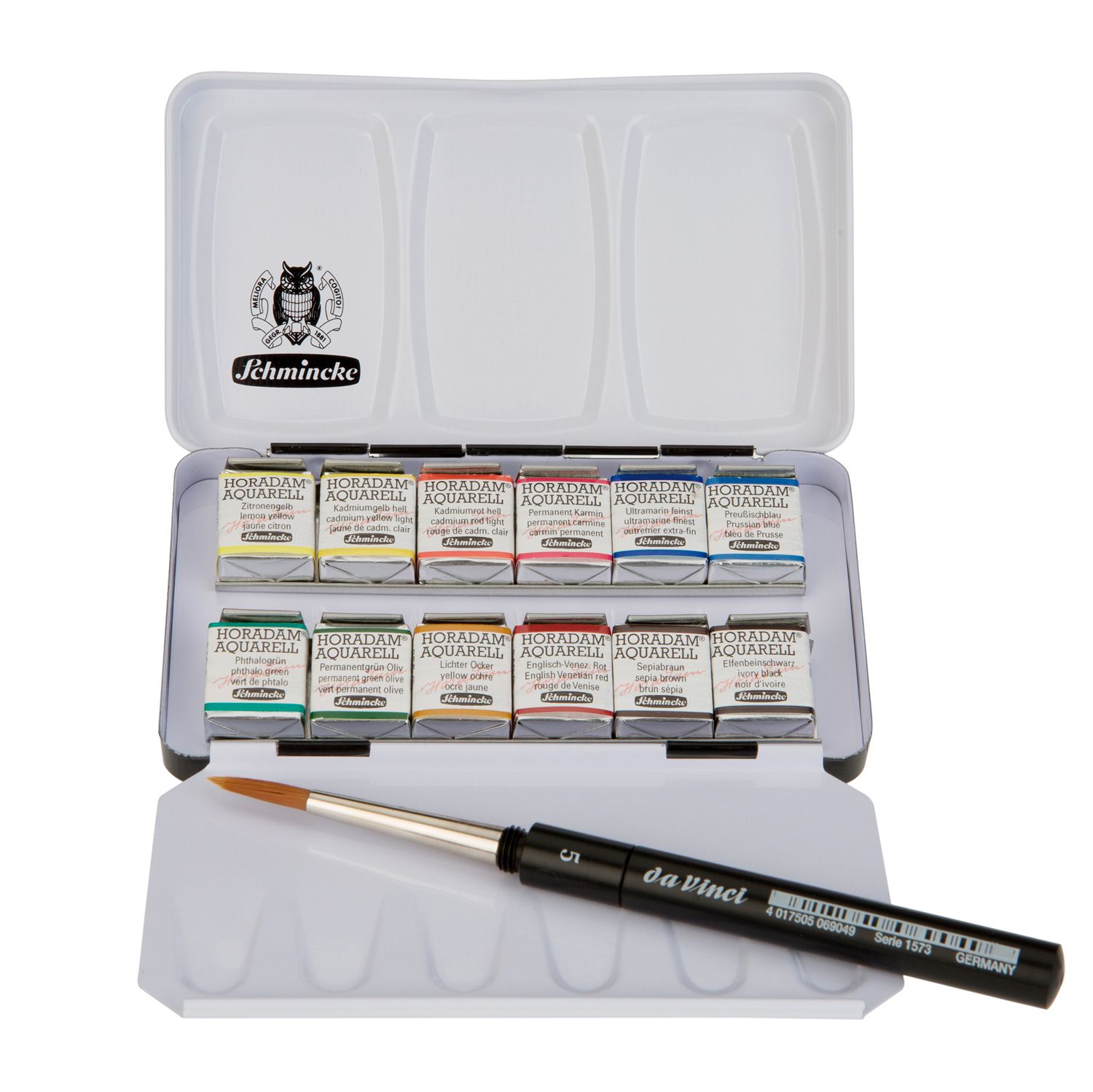 Acuarela Schmincke Horadam, estuche metal 12 colores + pincel
