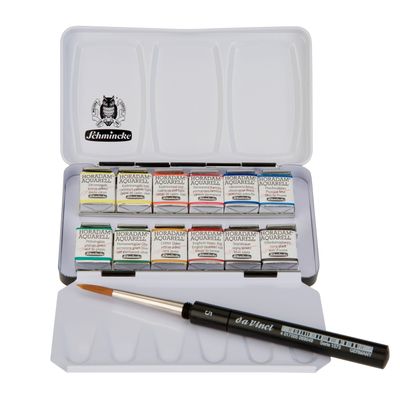 Acuarela Schmincke Horadam, estuche metal 12 colores + pincel