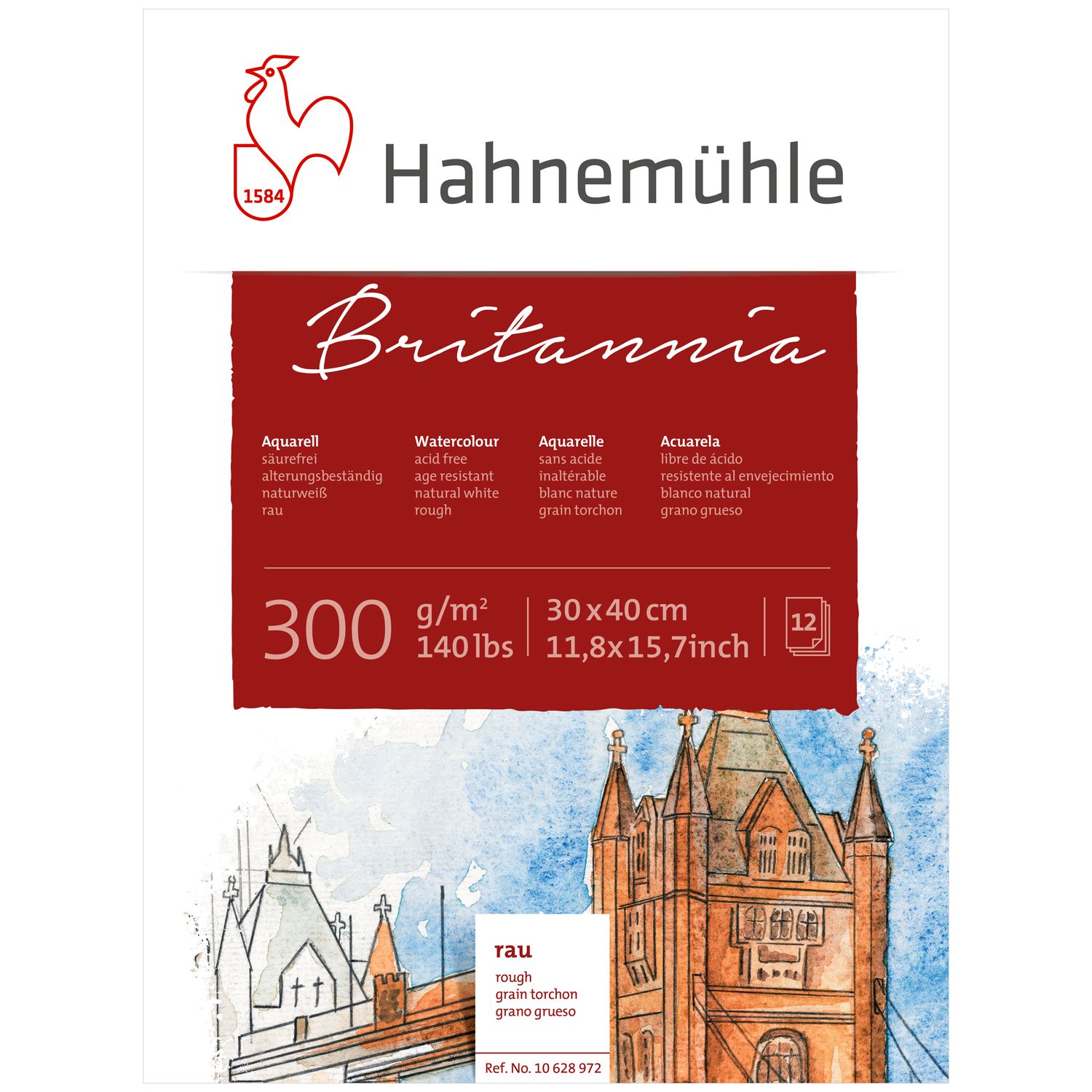 Block Hahnemuhle Britannia 300 gr., 30 x 40 cms, grano aspero