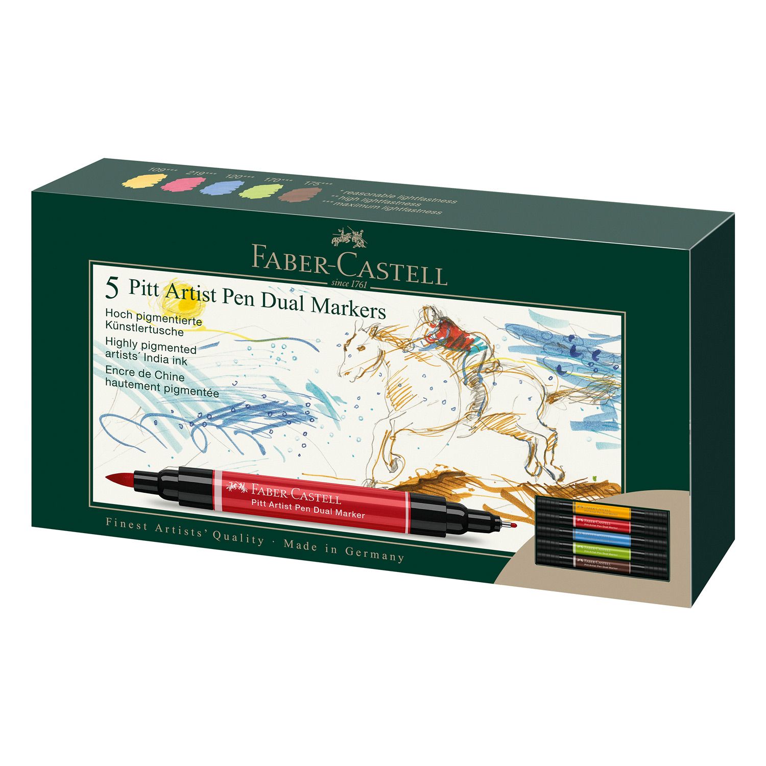 Marcador Faber Castell Pitt Artist Pen Dual Basic, 5 colores
