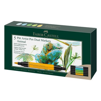 Marcador Faber Castell Pitt Artist Pen Dual Animal, 5 colores