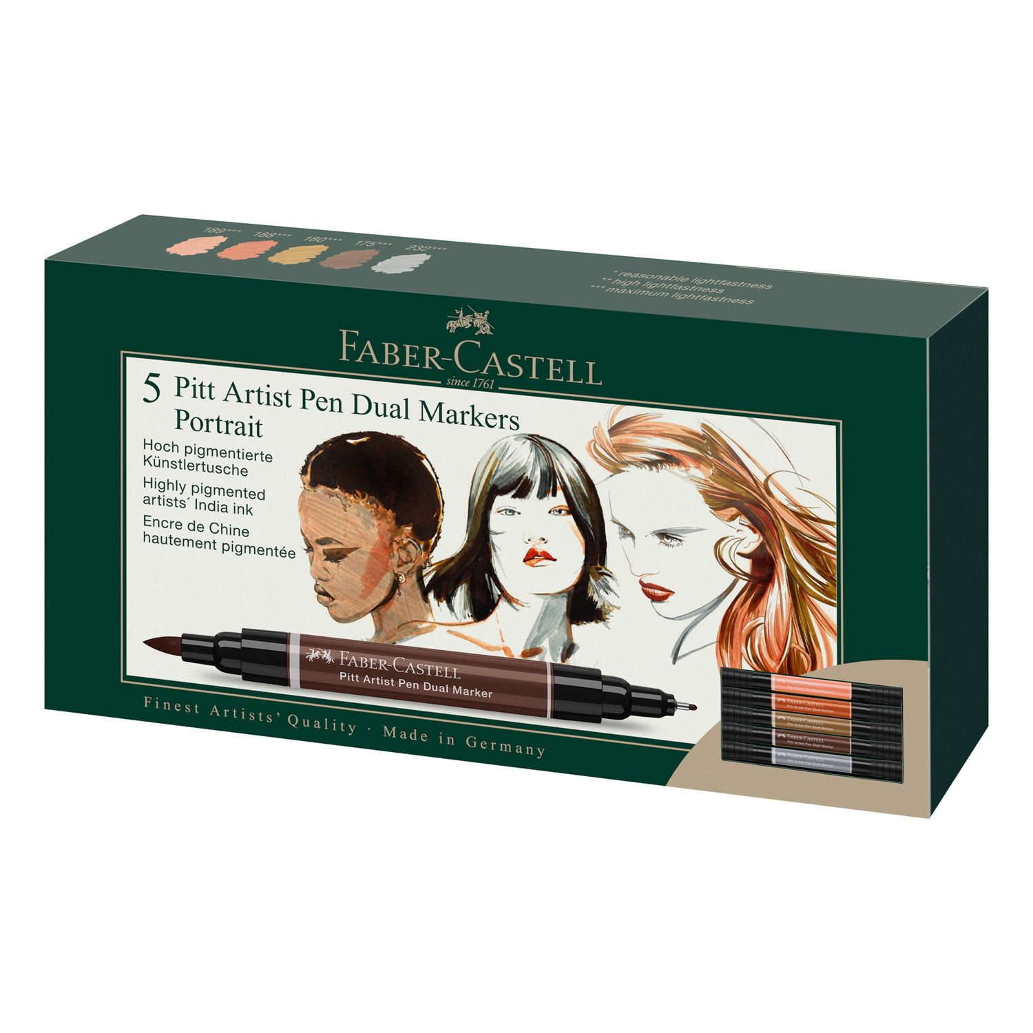 Marcador Faber Castell Pitt Artist Pen Dual Portrait, 5 colores