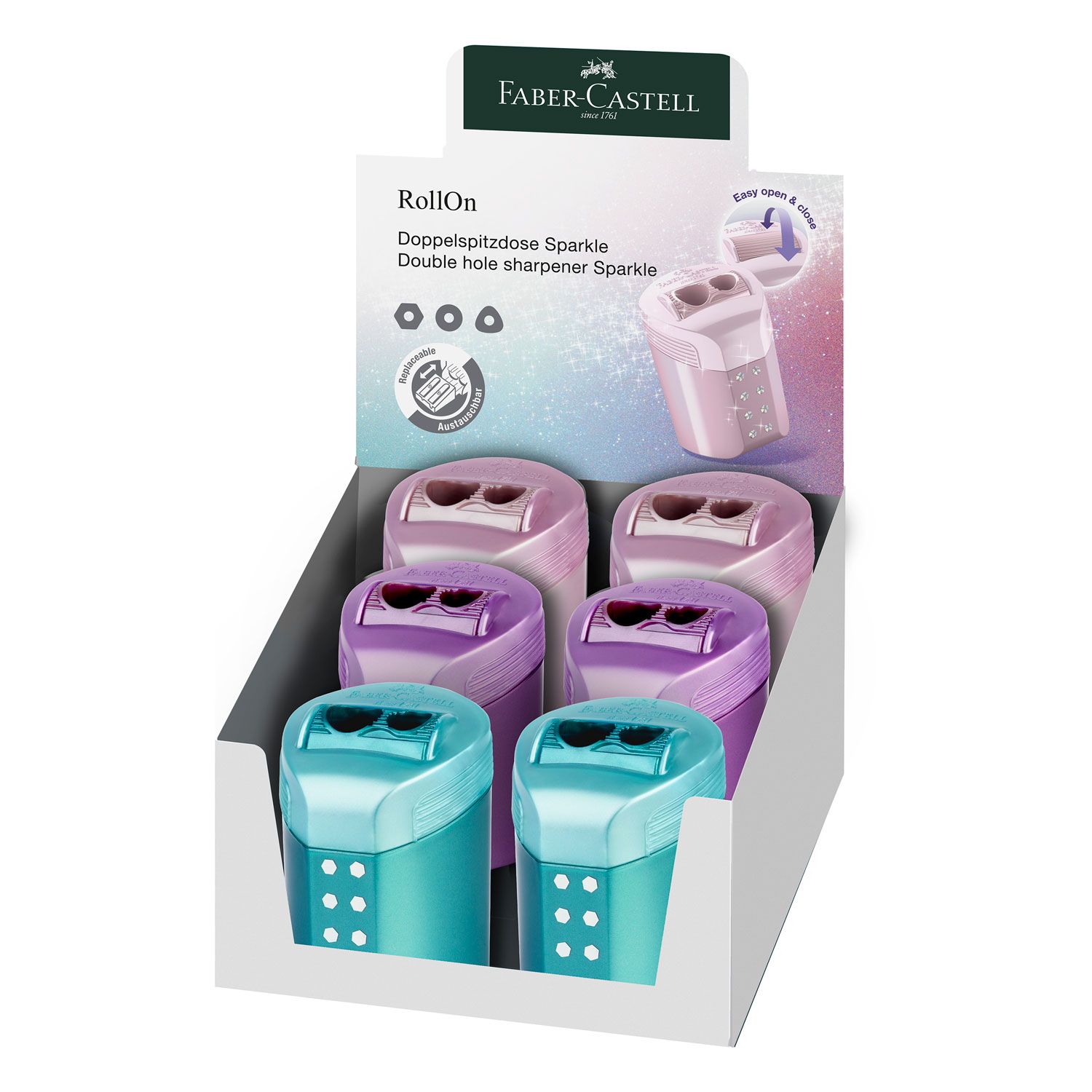 Sacapuntas Faber Castell  RollOn Sparkle, colores surtidos