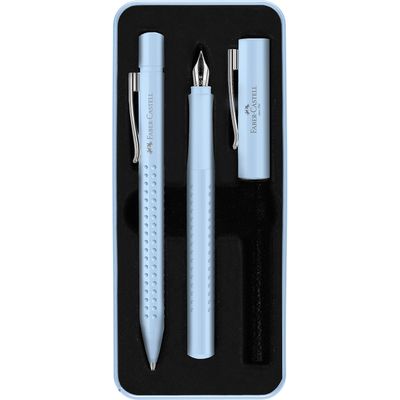 Juego Faber Castell Pluma Fuente + Boligrafo Grip 2010 Sky Blue