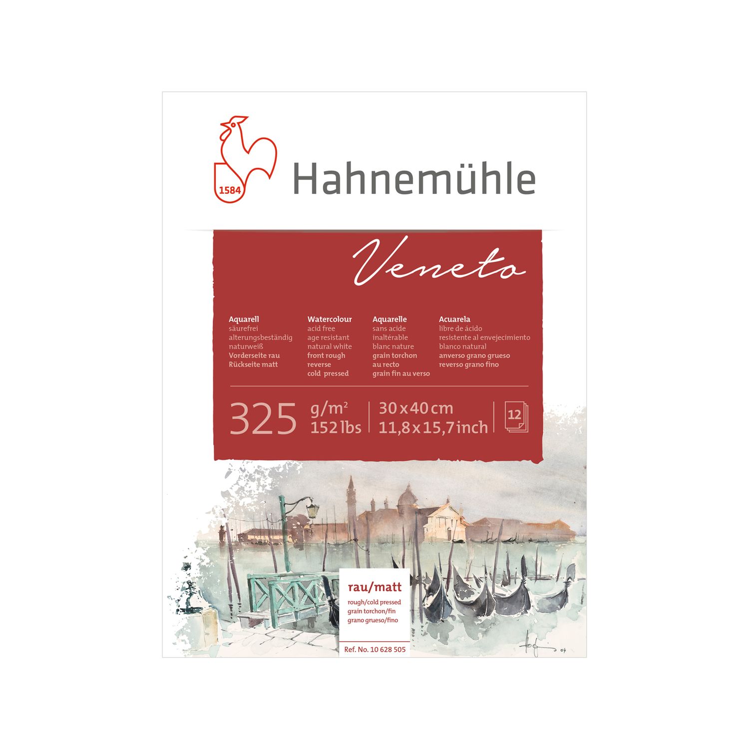 Block Hahnemühle Veneto, 325g Textura Aspero/Fino 30 x 40cms, 12 hojas
