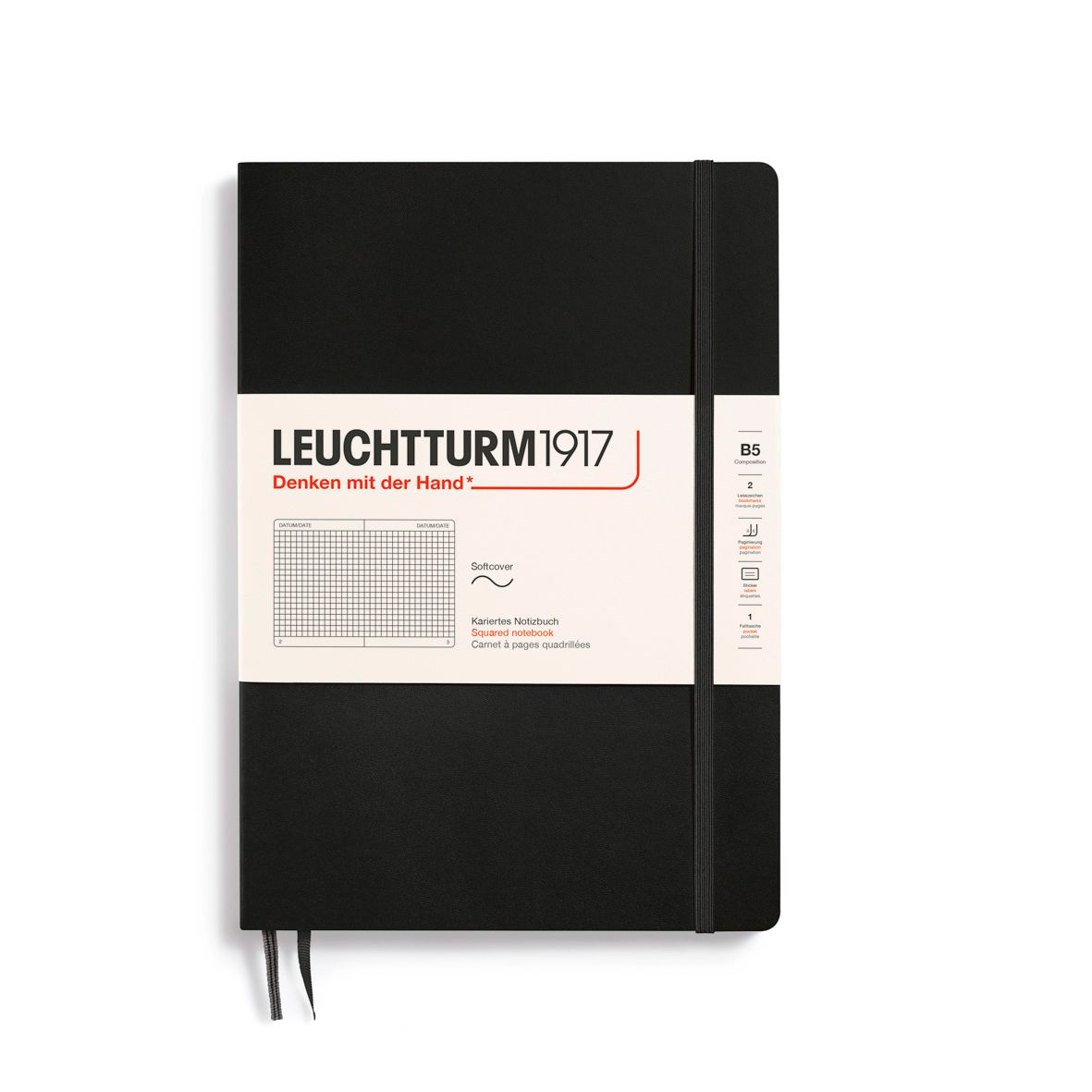 Cuaderno Leuchtturm1917 Composition B5 Tapa Suave, Negro, Cuadros