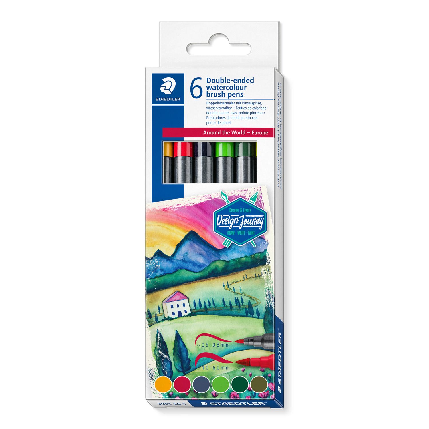 Marcador Staedtler acuarelable doble punta, 6 col. Europa