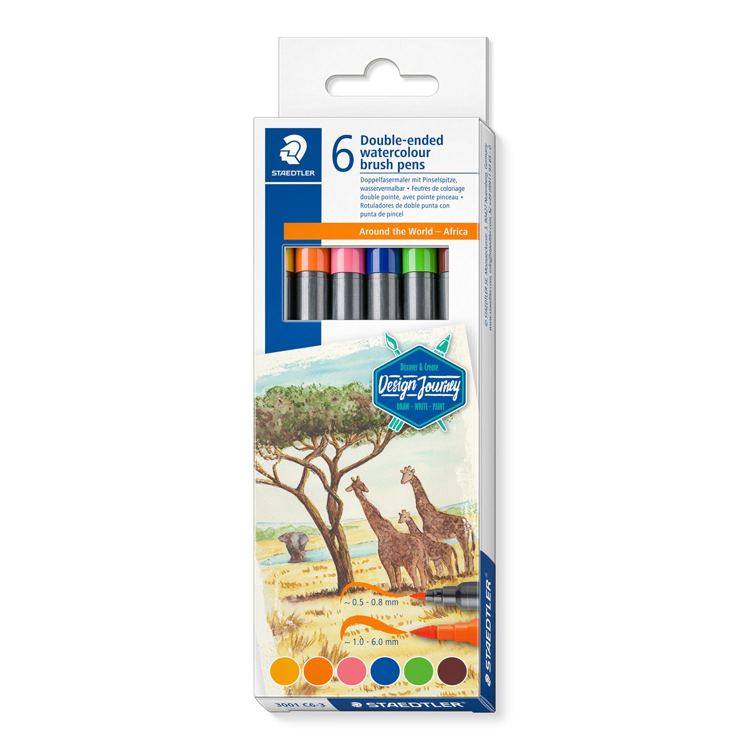 Marcador Staedtler acuarelable doble punta, 6 col. Africa