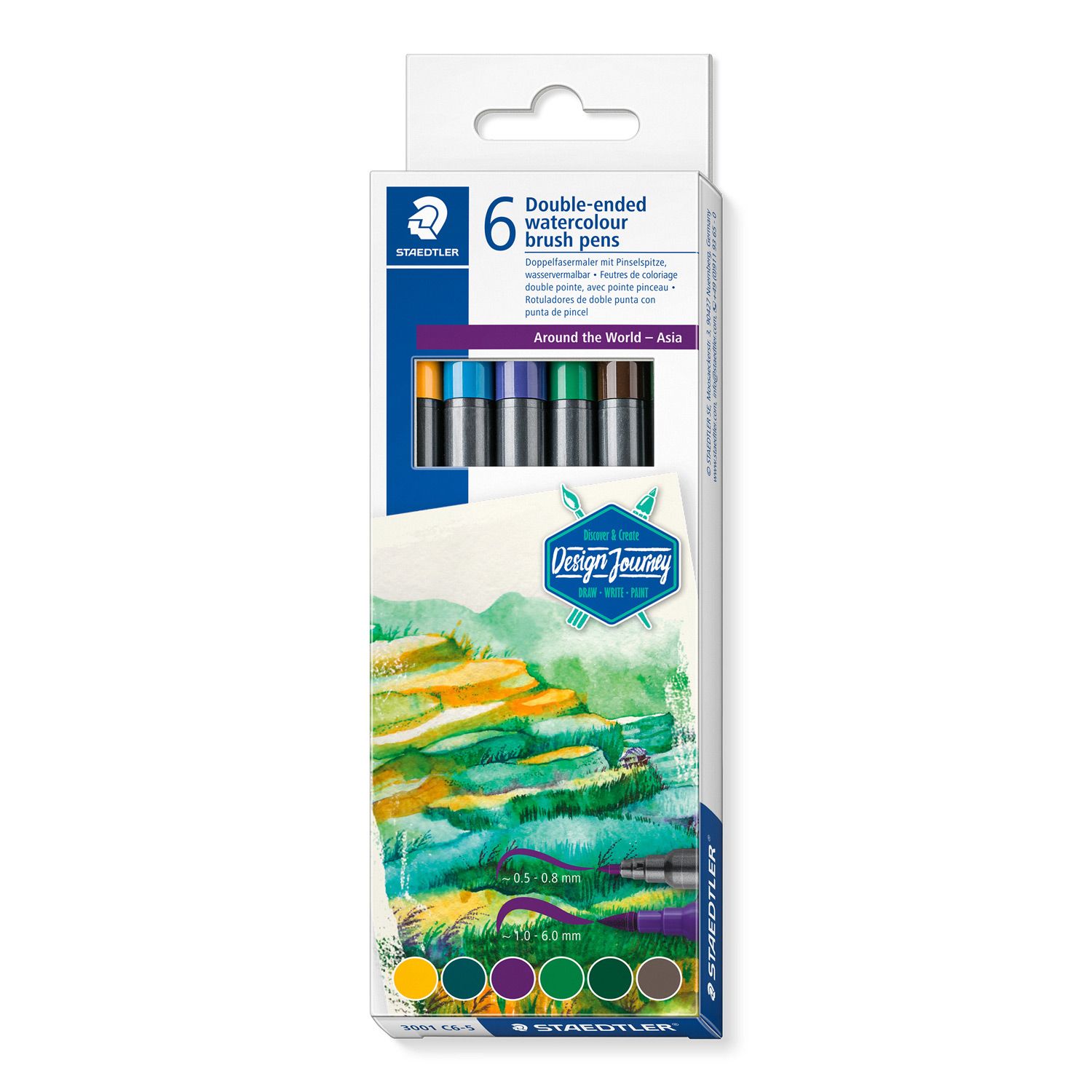 Marcador Staedtler acuarelable doble punta, 6 col. Asia