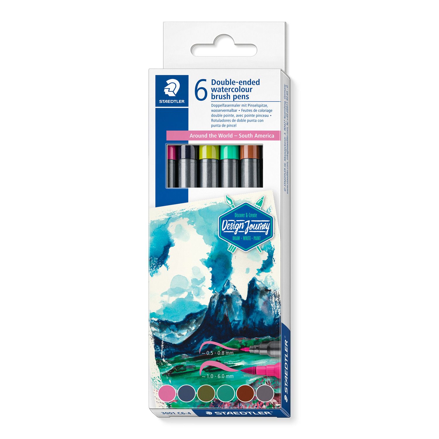 Marcador Staedtler acuarelable doble punta, 6 col. Sur America