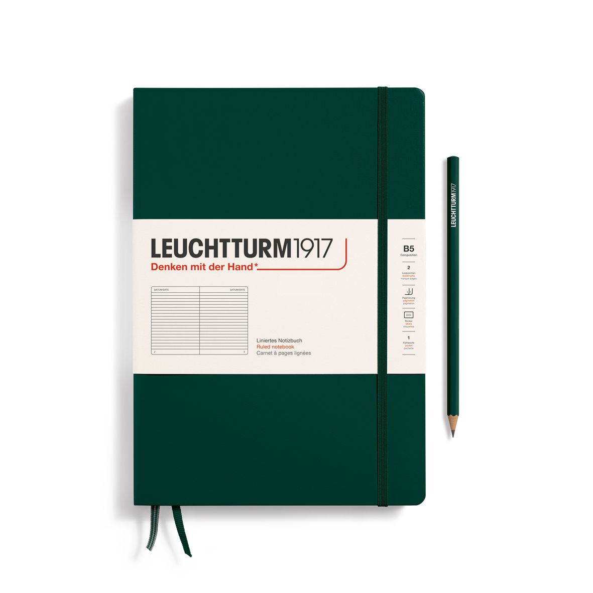 Cuaderno Leuchtturm1917 Composition B5 Tapa Dura, Forest Green, rayas