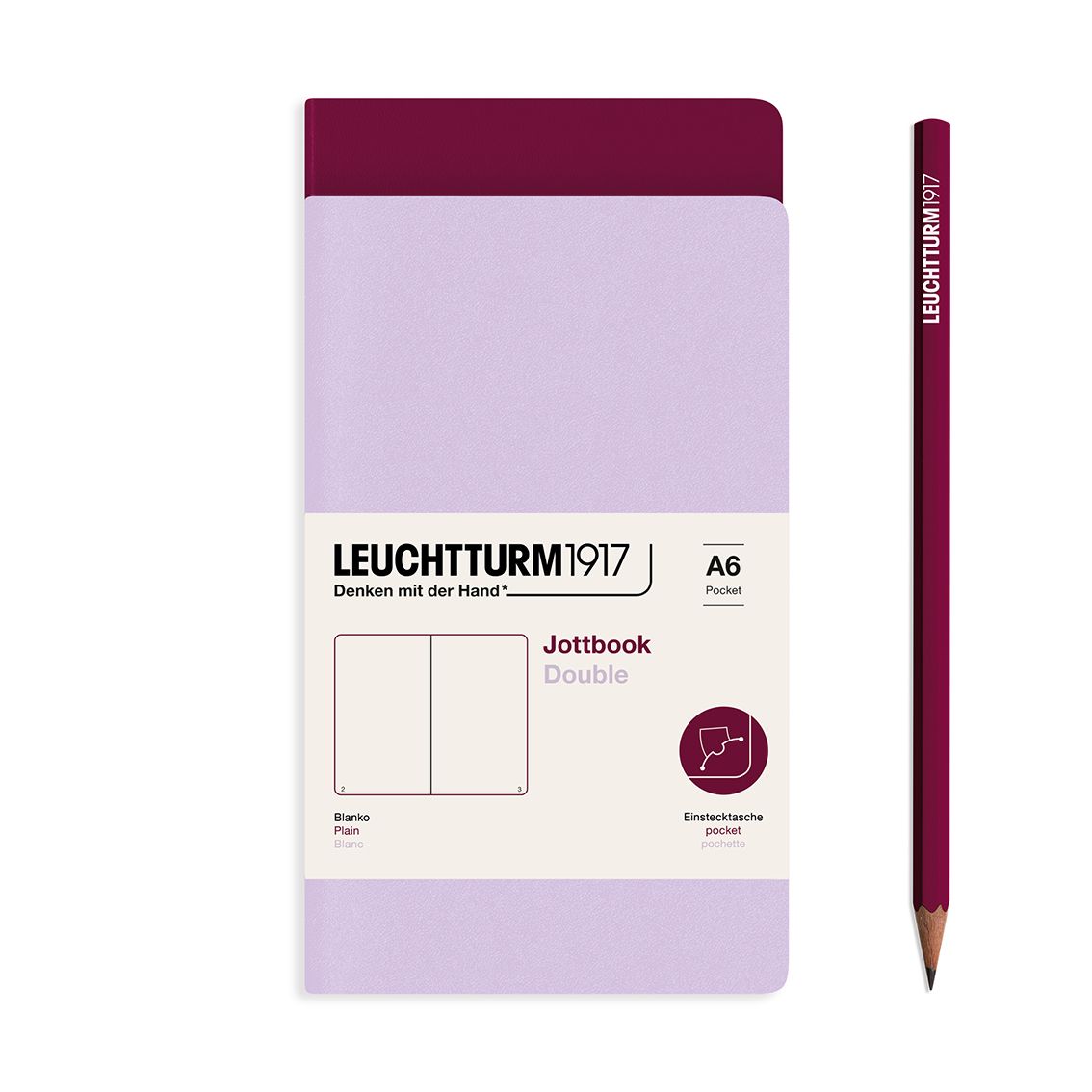 Cuaderno Leuchtturm1917 Jottbook Double A6 Lilac + Port Red, Plain