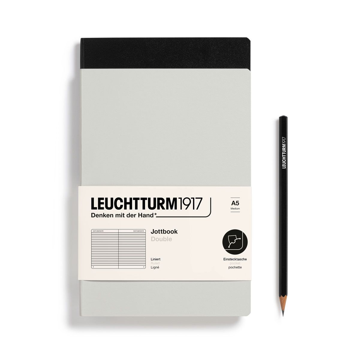 Cuaderno Leuchtturm1917 Jottbook Double A5, Light Grey + Black, Lineas