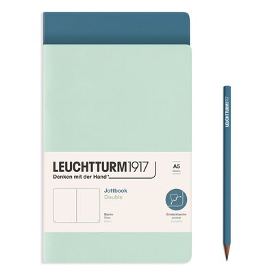Cuaderno Leuchtturm1917 Jottbook Double A5, Mint + Stone Blue, Plain