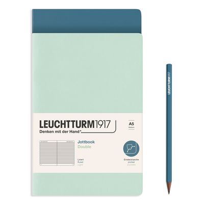 Cuaderno Leuchtturm1917 Jottbook Double A5, Mint + Stone Blue, Lineas