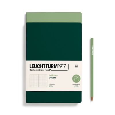 Cuaderno Leuchtturm1917 Jottbook Double A5, Sage + Forest Green, Puntos