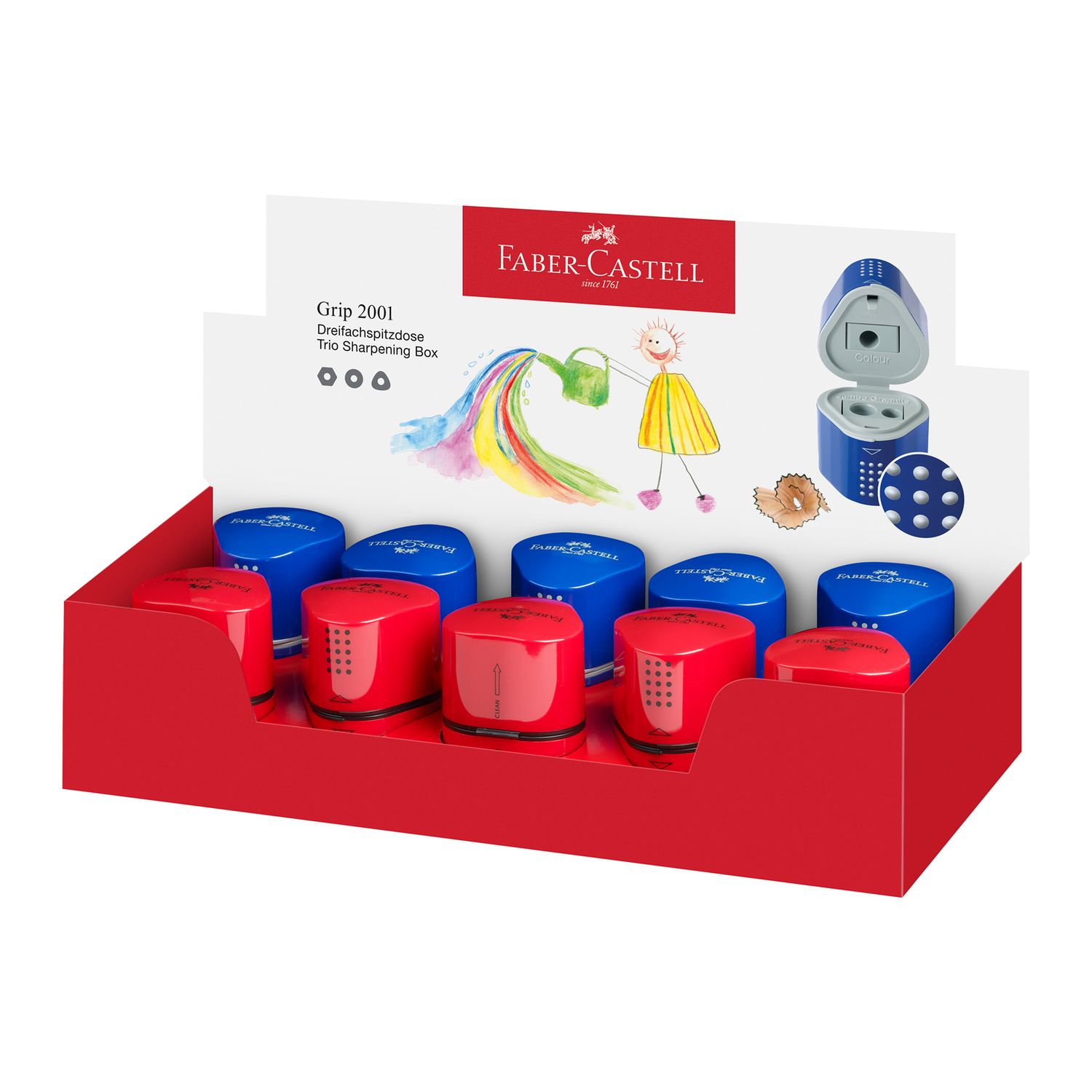 Sacapuntas Faber Castell Grip Trio Sharpening Box Rojo/Azul