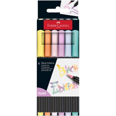 Marcador Faber Castell Black Edition Brush Pen Pastel, 6 colores