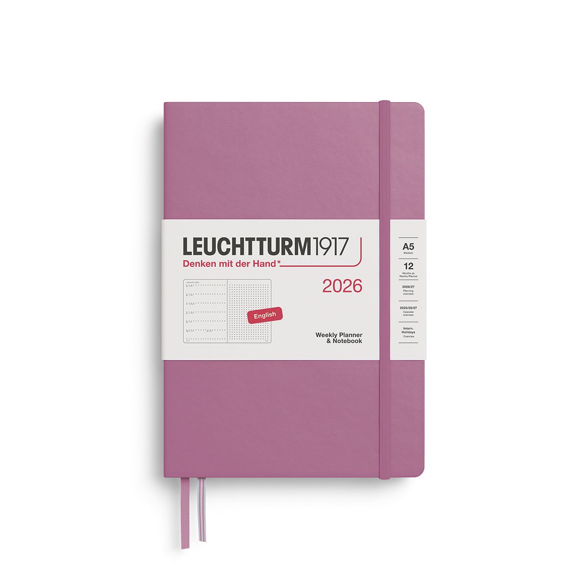 Agenda Semanal 2026 Leuchtturm1917 Weekly Planner and Notebook, Dusty Rose, Puntos