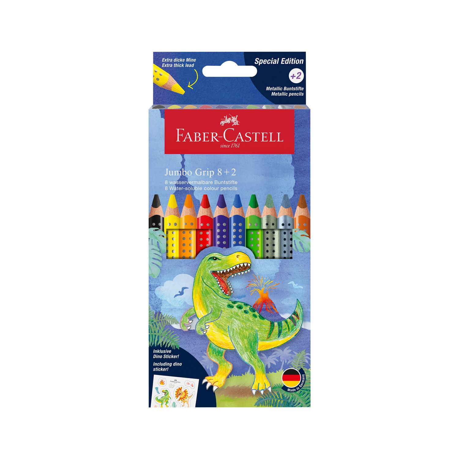 Lapiz Faber Castell Color Jumbo Grip 8 + 2 Colores DINO
