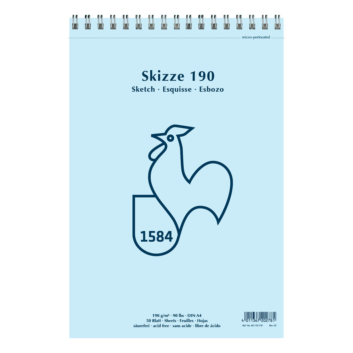Block Hahnemuhle Skizze 190gr. con espiral, tamaño A4, 50 hojas