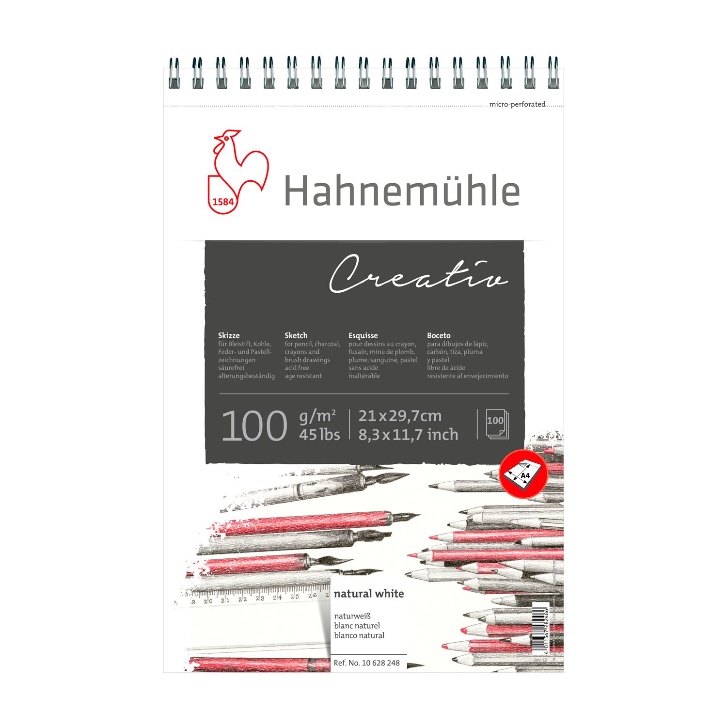 Block Hahnemuhle Sketch Pad Creativ 100g Espiral 100 Hojas A4