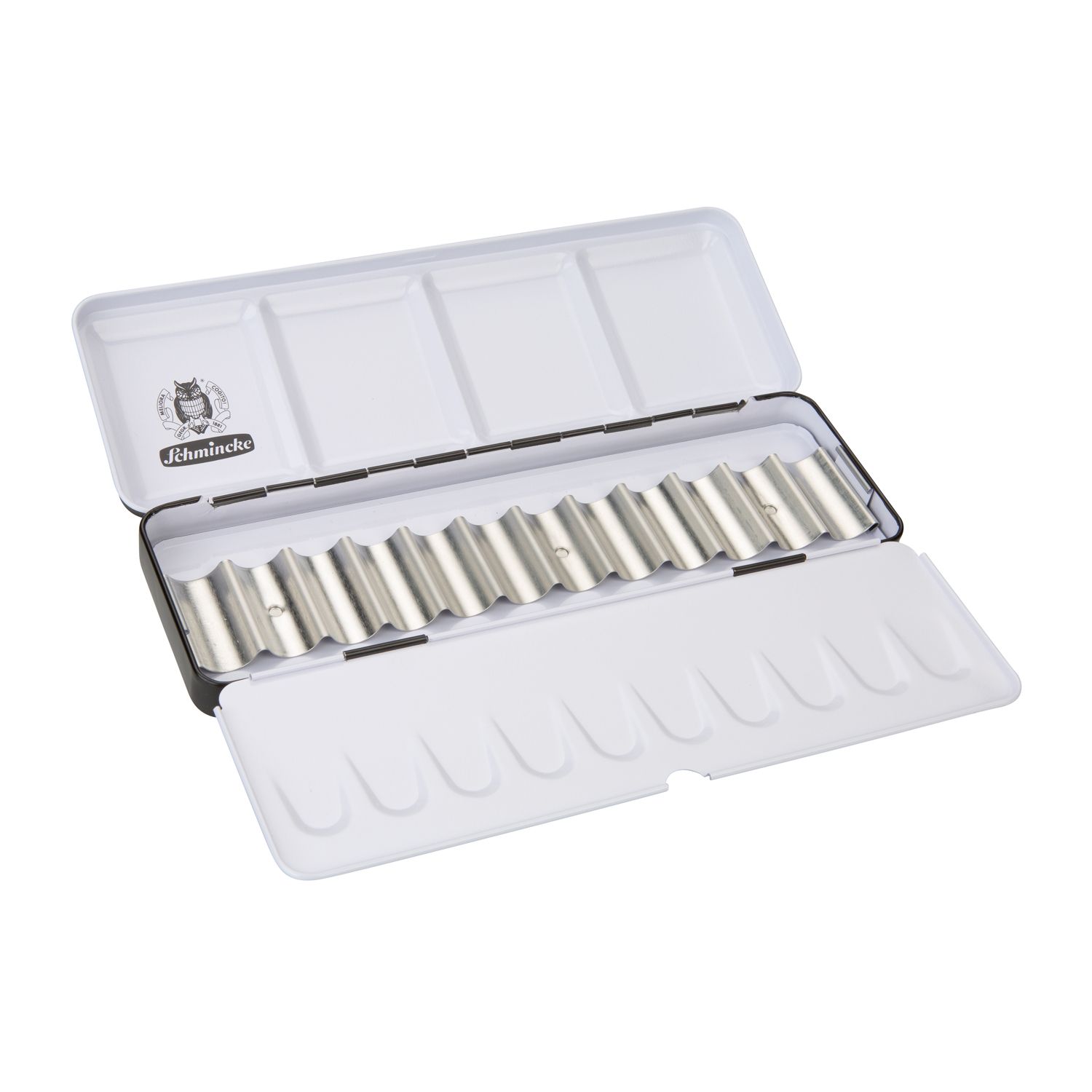 Caja metalica para acuarelas Schmincke, vacía para 12 tubos 5ml