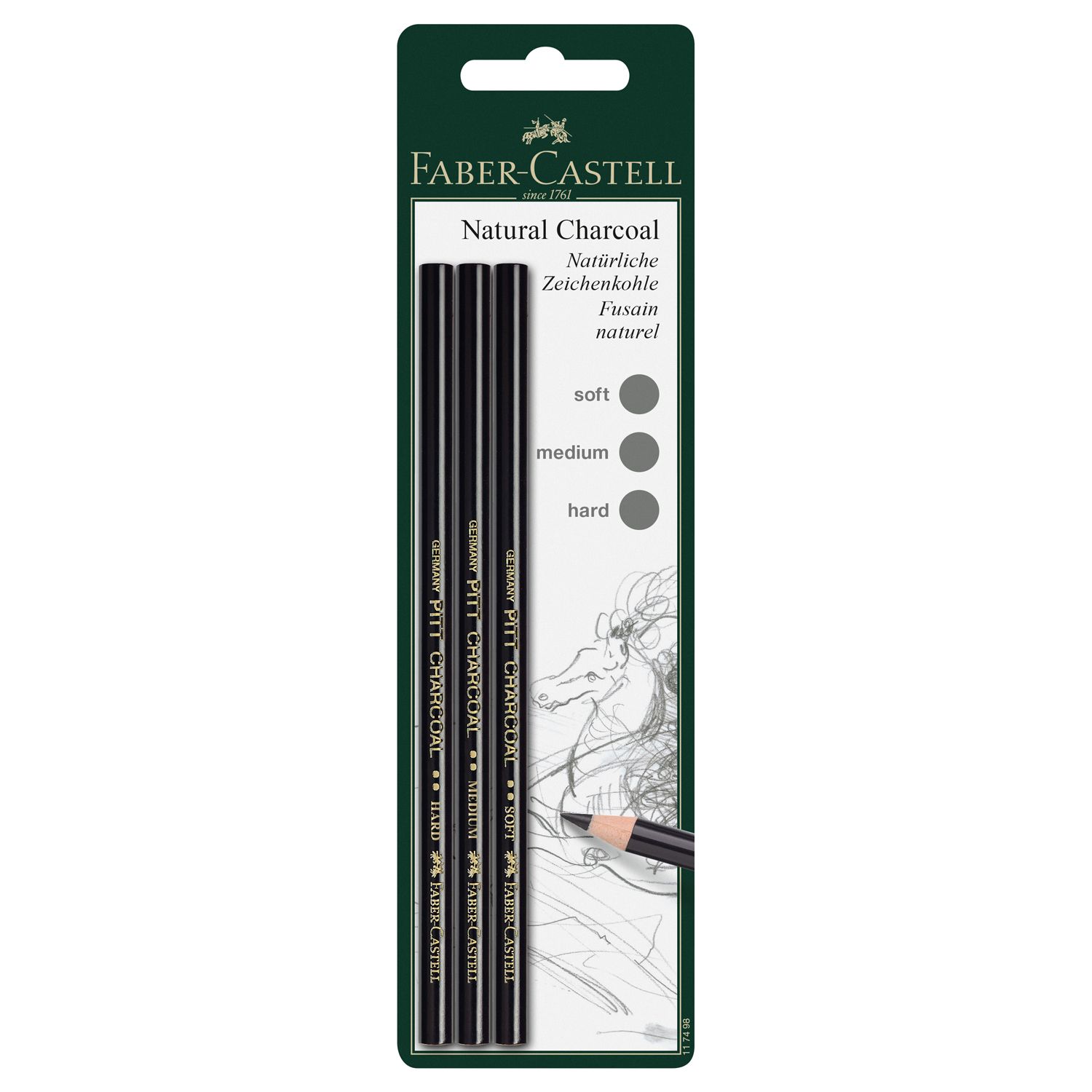 Lapiz Faber Castell Pitt Natural Charcoal, 3 tonos