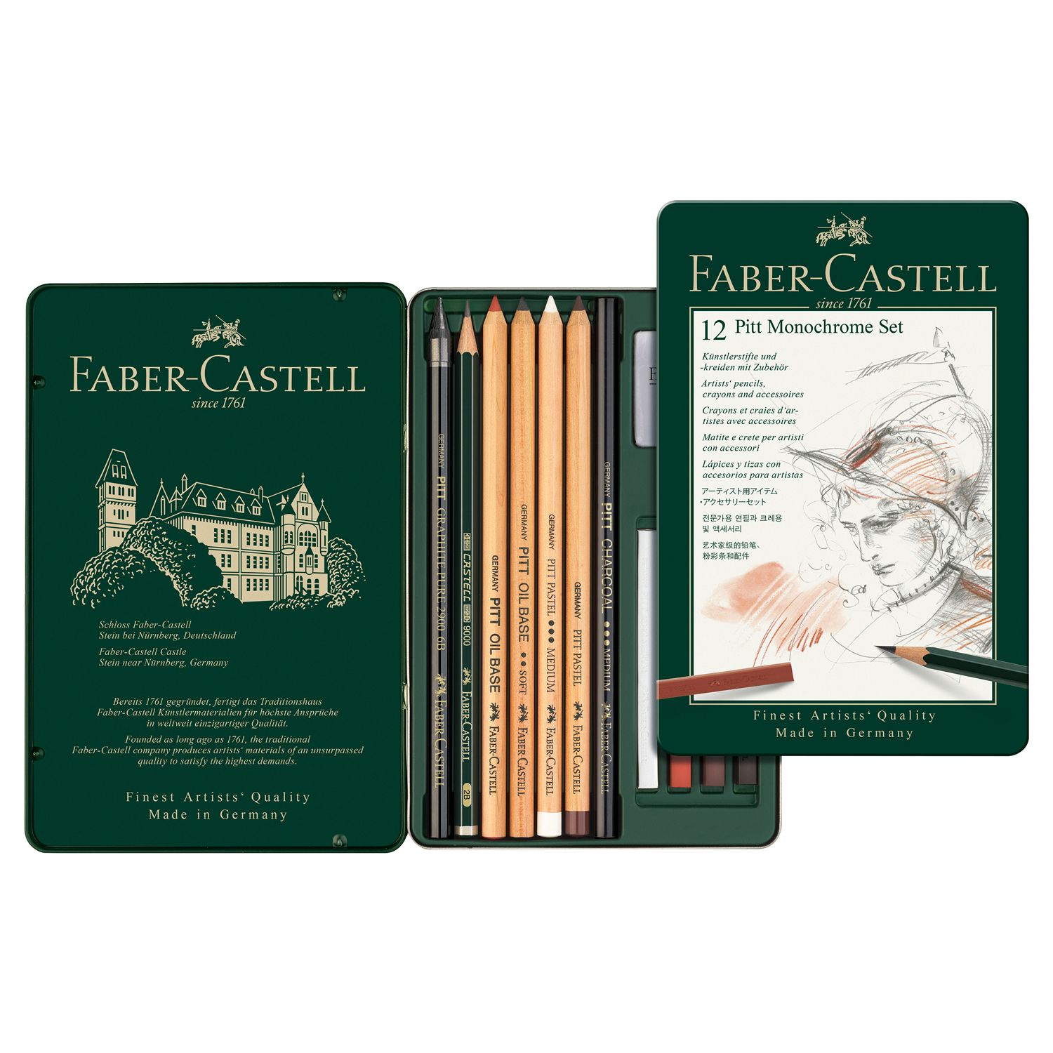 Lapiz Faber Castell Pitt Monochrome Set 12 Piezas