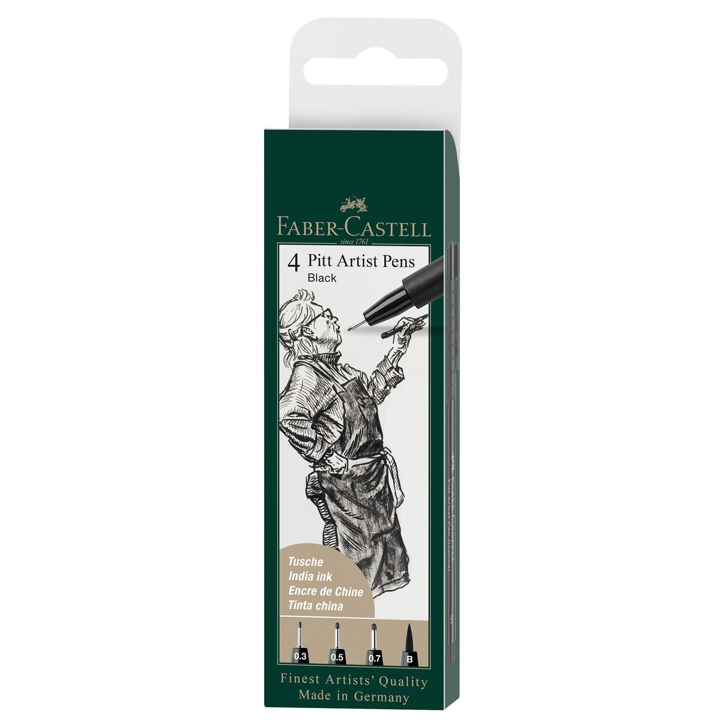 Marcador Faber-Castell Pitt Artist Ink Pen 4 Puntas Negro