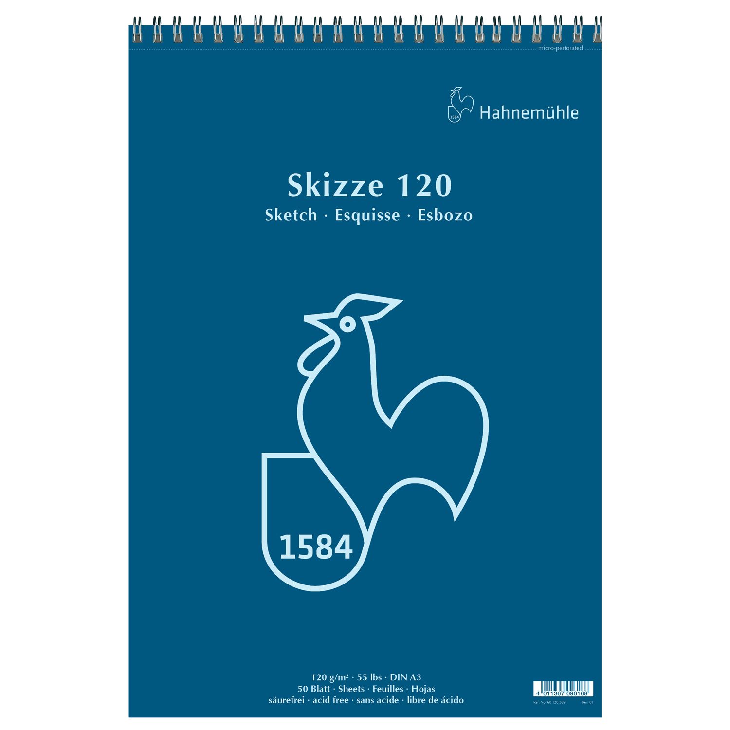 Block Hahnemuhle Skizze 120gr. con espiral, tamaño A3, 50 hojas