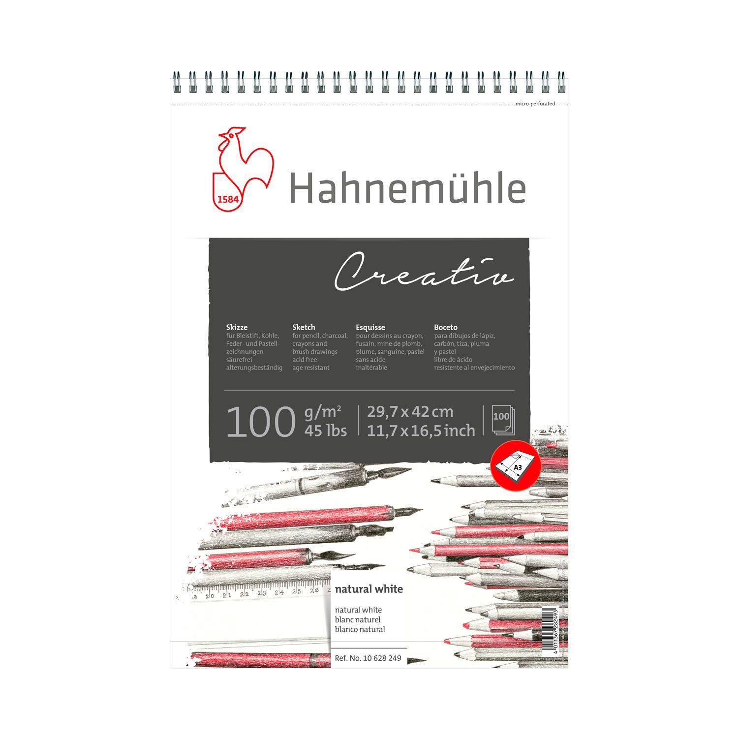 Block Hahnemühle Sketch Pad Creativ 100gr Espiral 100 Hojas A3
