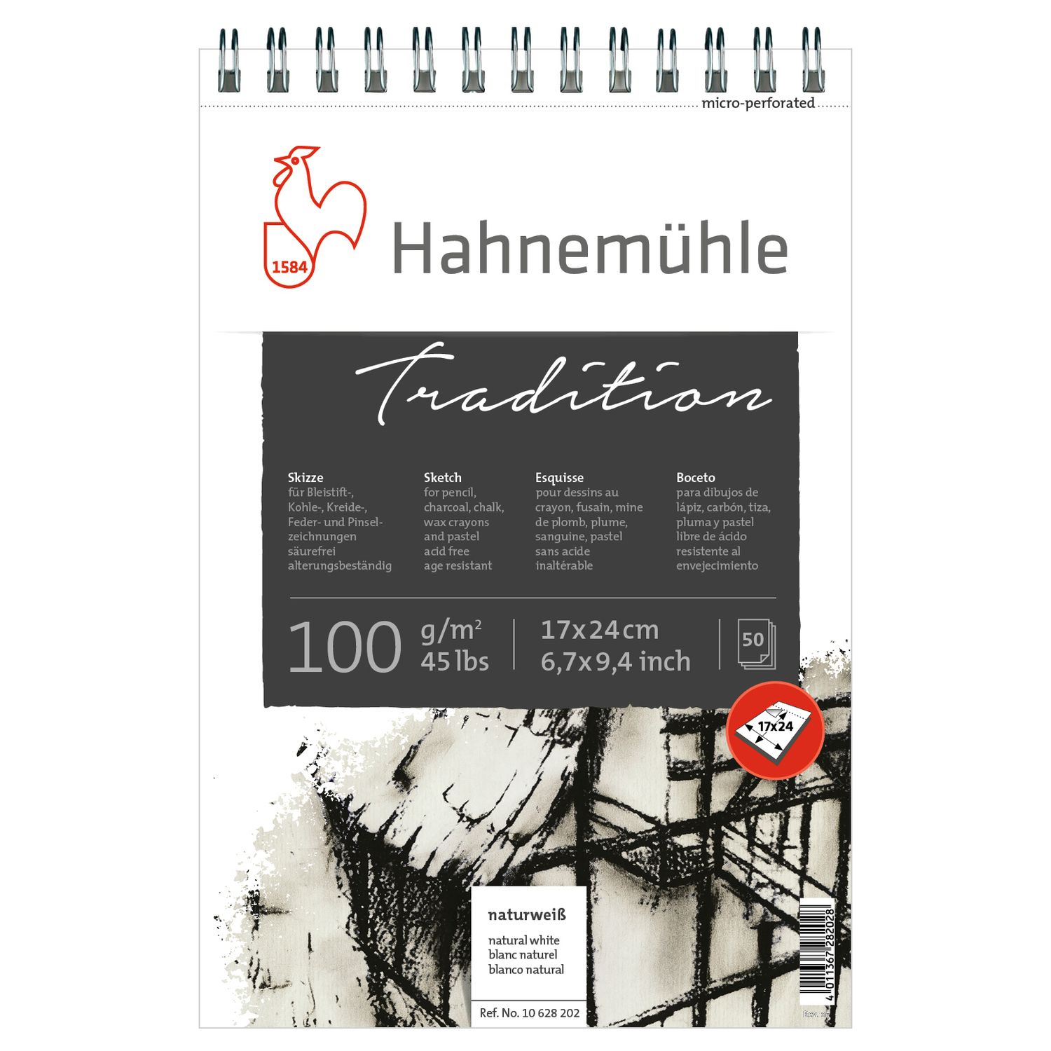 Block Hahnemuhle Tradition Sketch 100g 17 x 24cm 50 Hojas Espiral