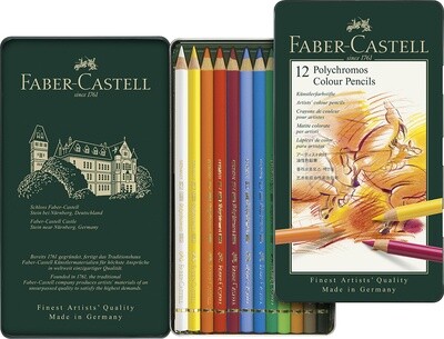Lápiz Faber-Castell Polychromos 12 Colores Caja de Metal