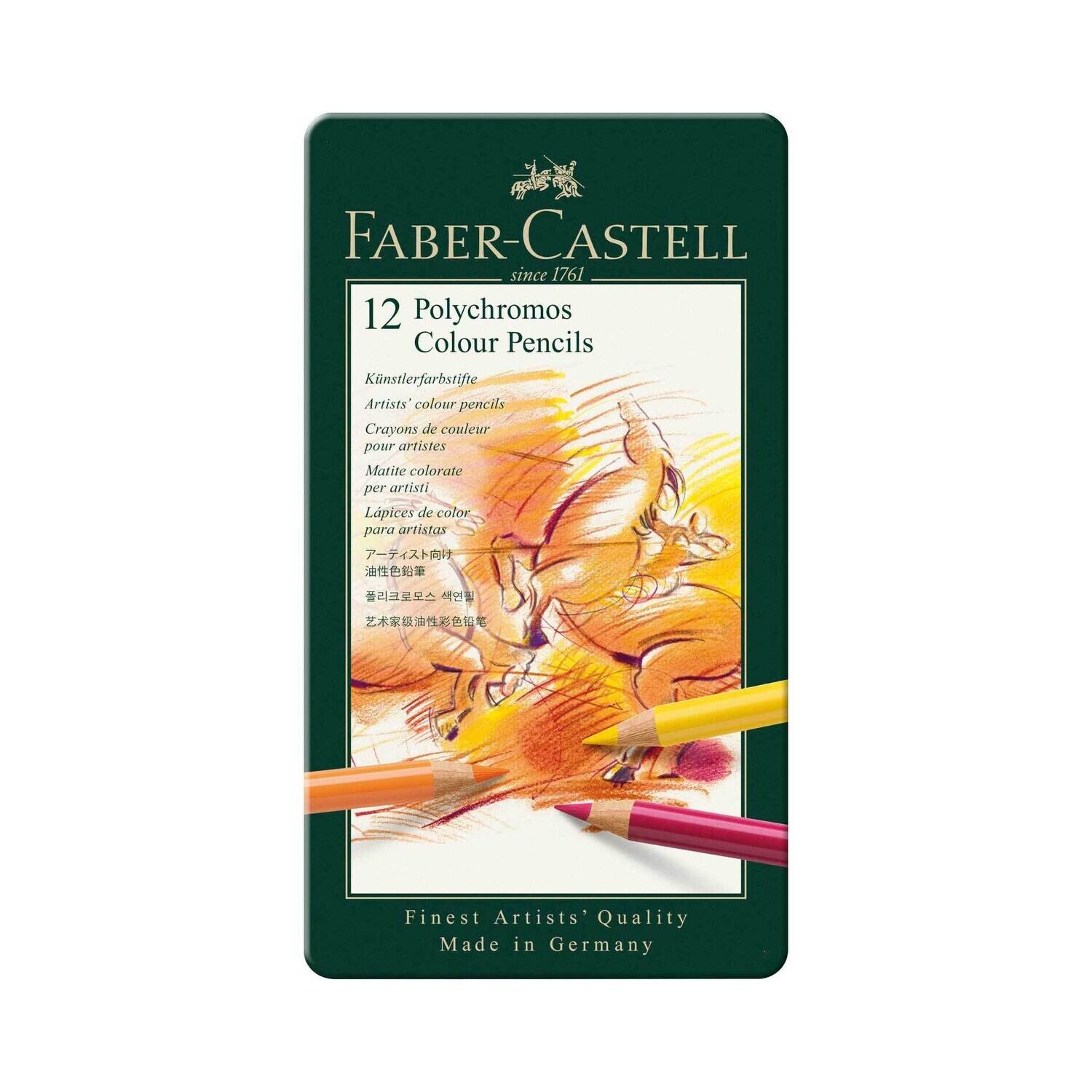 Lapiz Faber Castell Polychromos 12 Colores, Caja de Metal