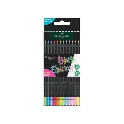 Lapiz Faber Castell Black Edition Neon + Pastel, 12 colores