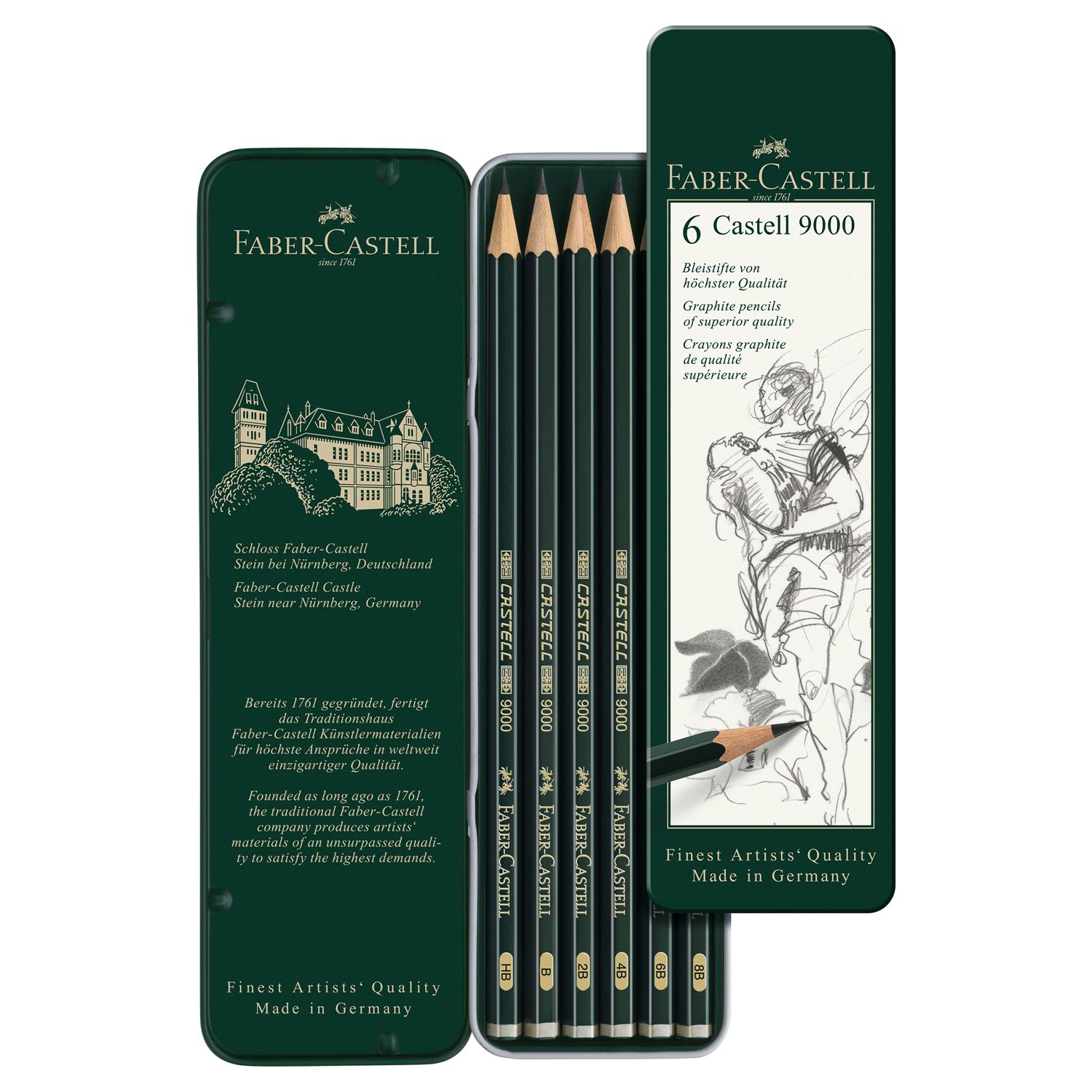 Lapiz Faber Castell 9000,  6 grados HB a 8B