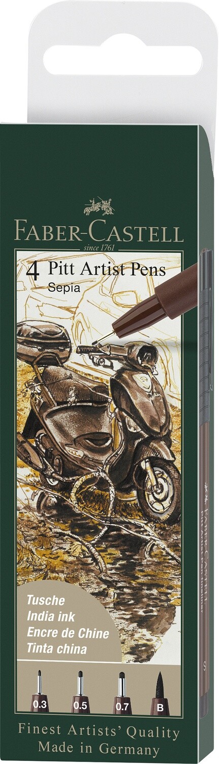Marcador Faber Castell Pitt Artist Ink Pen 4 Puntas Sepia