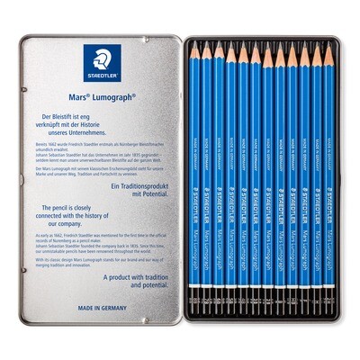 Lapiz Staedtler Mars Lumograph 12 grados, caja metálica