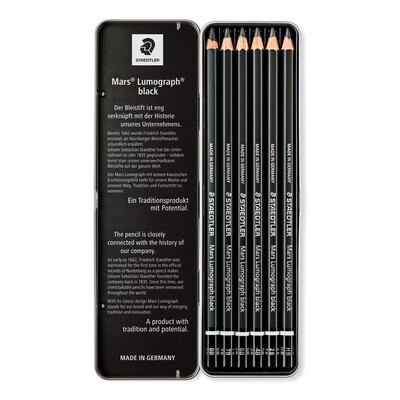 Lapiz Staedtler Mars Lumograph Black, 6 grados, caja metálica
