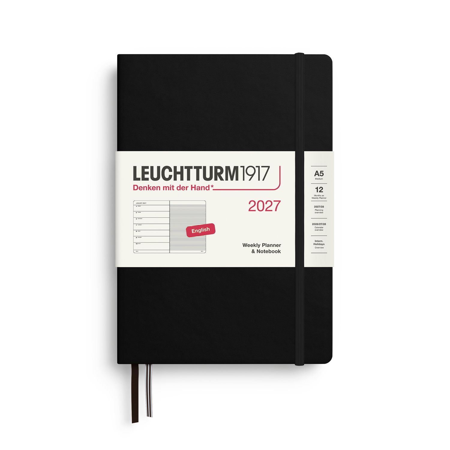 Agenda 2027 Leuchtturm1917 Weekly Planner and Notebook A5, Negro