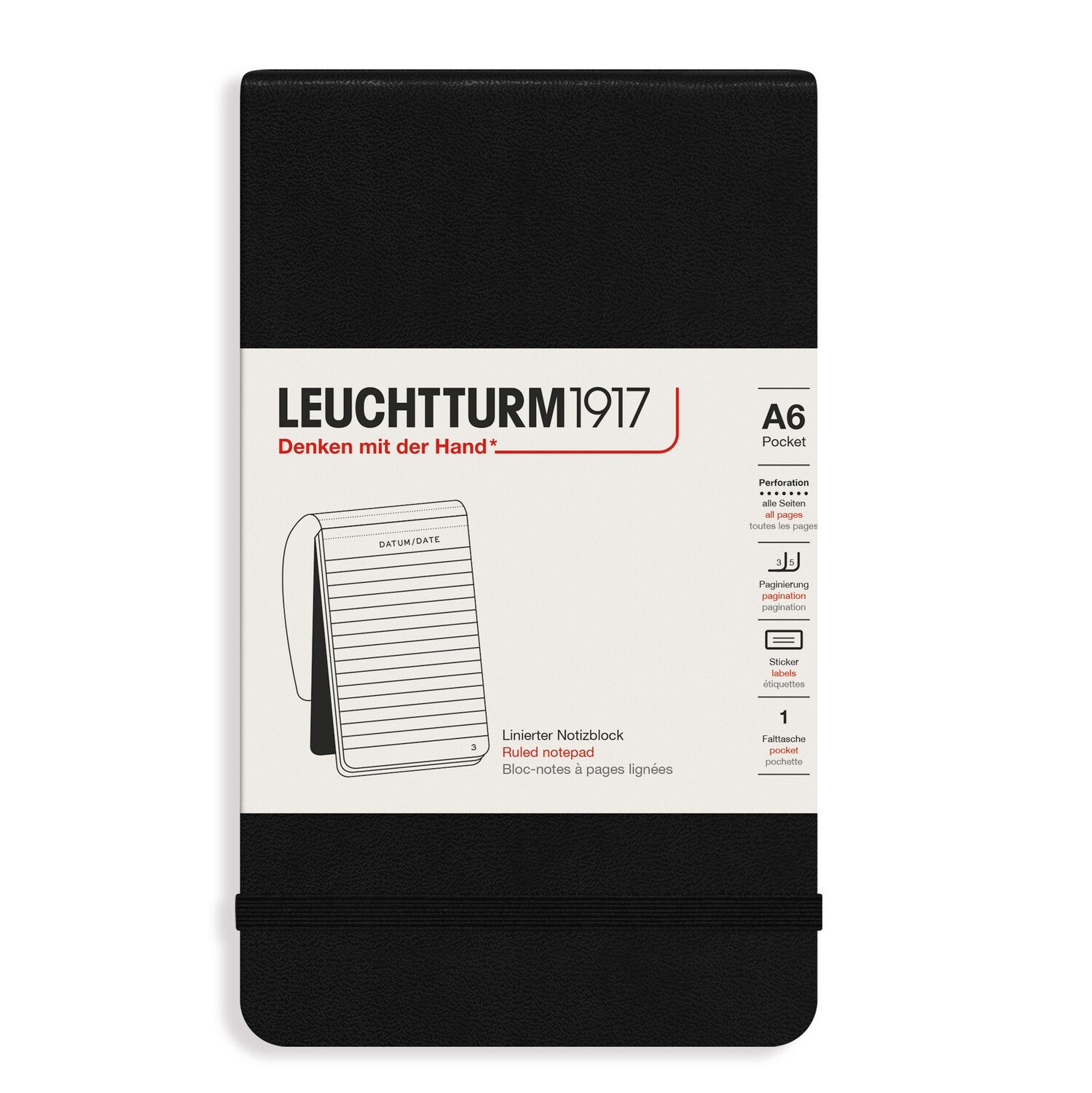 Cuaderno Leuchtturm1917 Reporter A6, color Negro, rayado