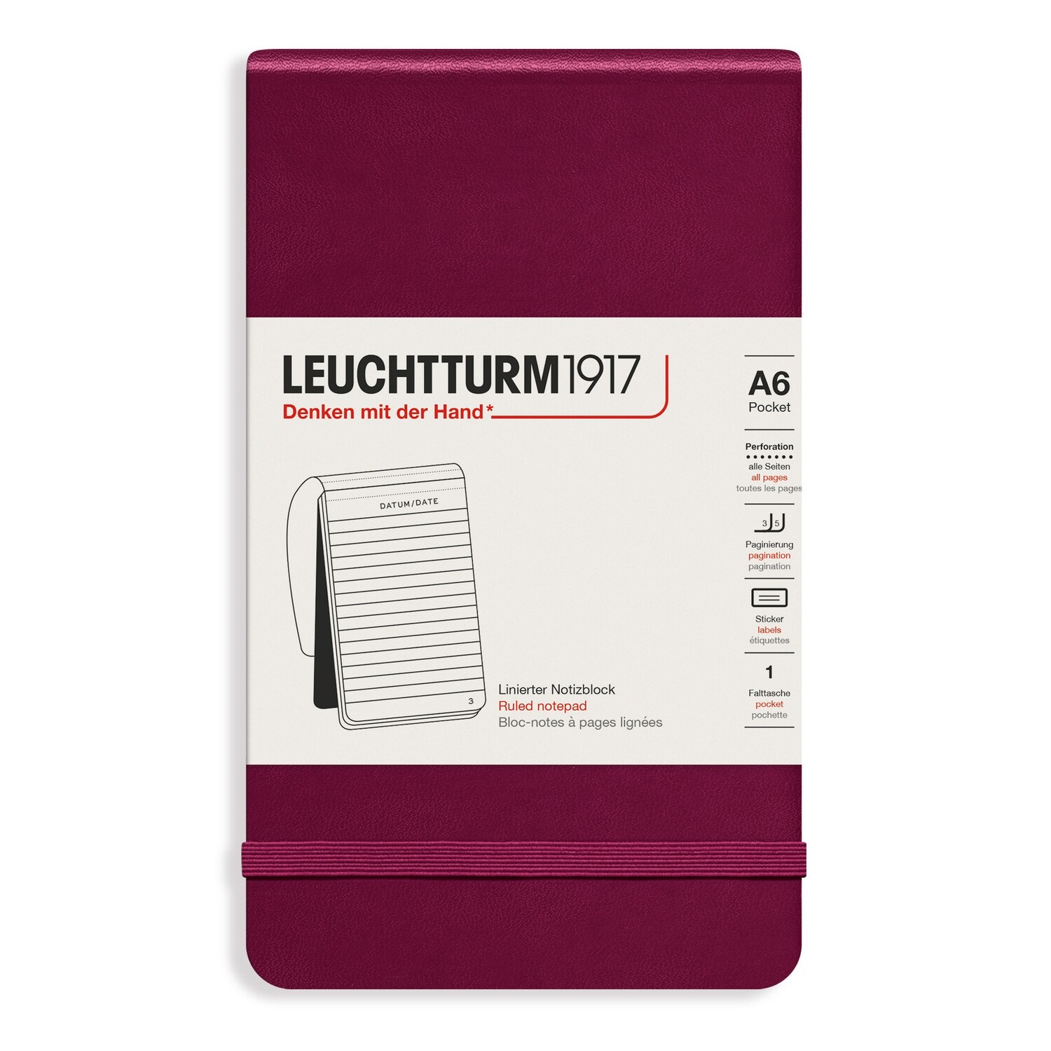 Cuaderno Leuchtturm1917 Reporter A6, color Port Red, rayado