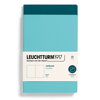 Cuaderno Leuchtturm1917 Jottbook Double A5, Aquamarine + Pacific Green, Plain